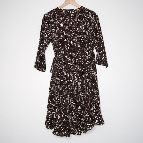 Vero Moda Womens‎ Wrap Mini Dress Medium Brown White Polka Dots Ruffle Brunch - Picture 3 of 10